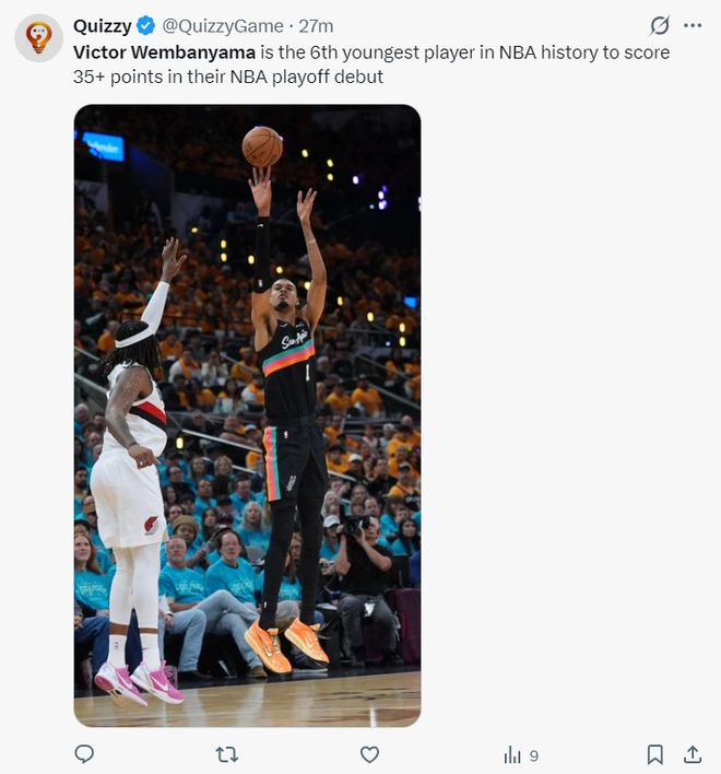 文班亚马季后赛首秀35分创多项纪录，马刺大胜开